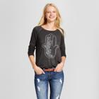Women's Hamsa Hand Long Sleeve Drapey Graphic T-shirt - Zoe+liv (juniors') Charcoal