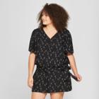 Women's Plus Size Printed Woven Wrap Short Sleeve Top - Ava & Viv Black/white