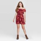 Women's Floral Print Short Sleeve Off The Shoulder Mini Dress - Xhilaration Ruby Xs, Women's, Red
