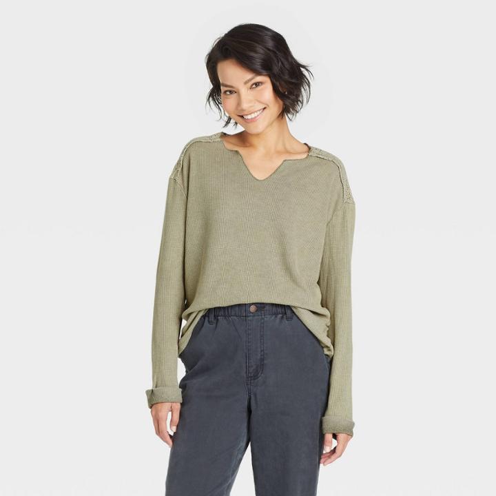 Women's Long Sleeve Thermal Lace Top - Knox Rose Green