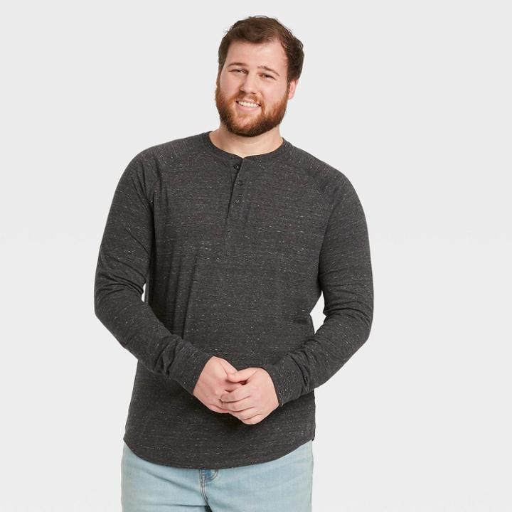 Men's Tall Regular Fit Long Sleeve Henley T-shirt - Goodfellow & Co Black