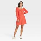 Women's Puff Long Sleeve Ruched Front Dress - A New Day Orange