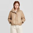 Women's Long Sleeve Cropped Faux Leather Puffer Jacket - Prologue