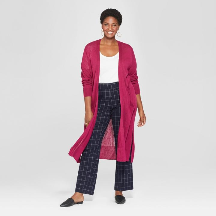 Women's Plus Size Lightweight Cardigan - Ava & Viv Berry (pink) X