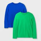 Boys' 2pk Long Sleeve T-shirt - Cat & Jack Medium Blue/tropical Green