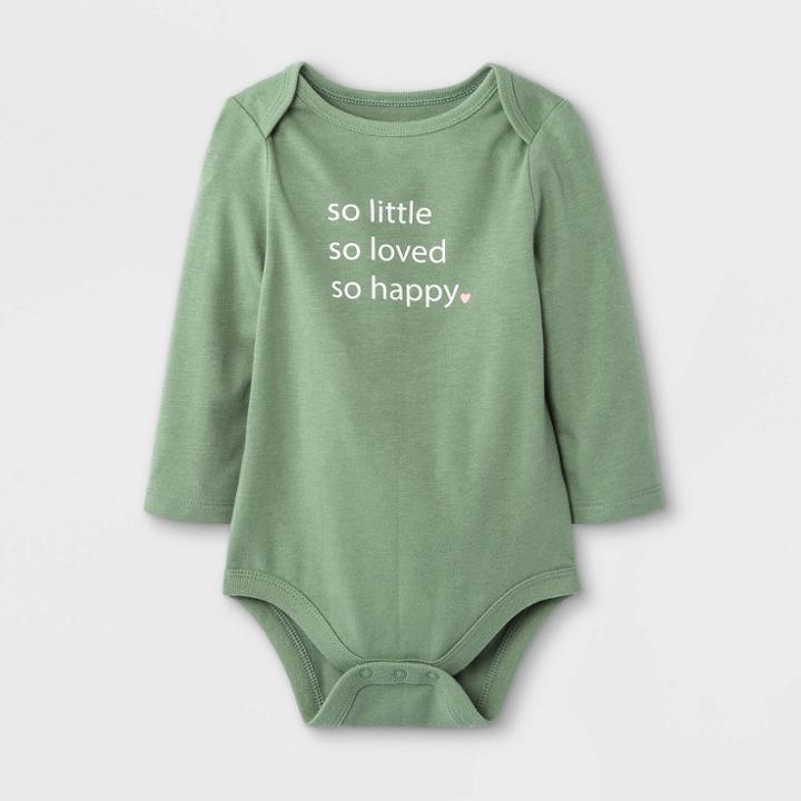 Baby Girls' 'so Little + So Loved + So Happy' Long Sleeve Bodysuit - Cat & Jack Olive Green Newborn