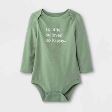 Baby Girls' 'so Little + So Loved + So Happy' Long Sleeve Bodysuit - Cat & Jack Olive Green Newborn
