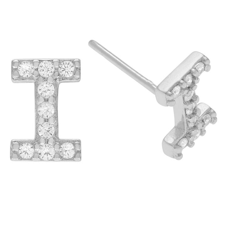 Journee Collection 1/5 Ct. T.w. Round-cut Cubic Zirconia Initial Stud Pave Set Earrings - Silver, I, Girl's, Silver
