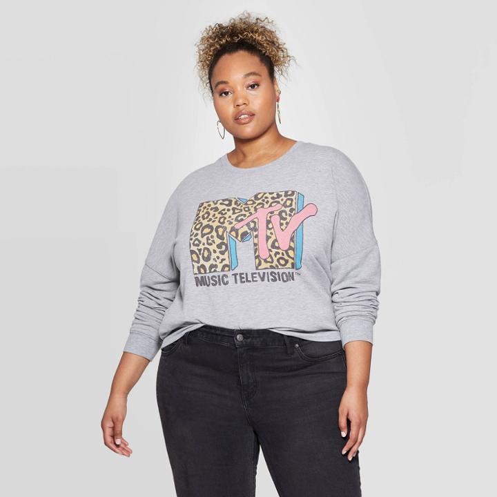 Women's Mtv Logo Plus Size Long Sleeve Sweatshirt (juniors') - Gray 1x, Women's,