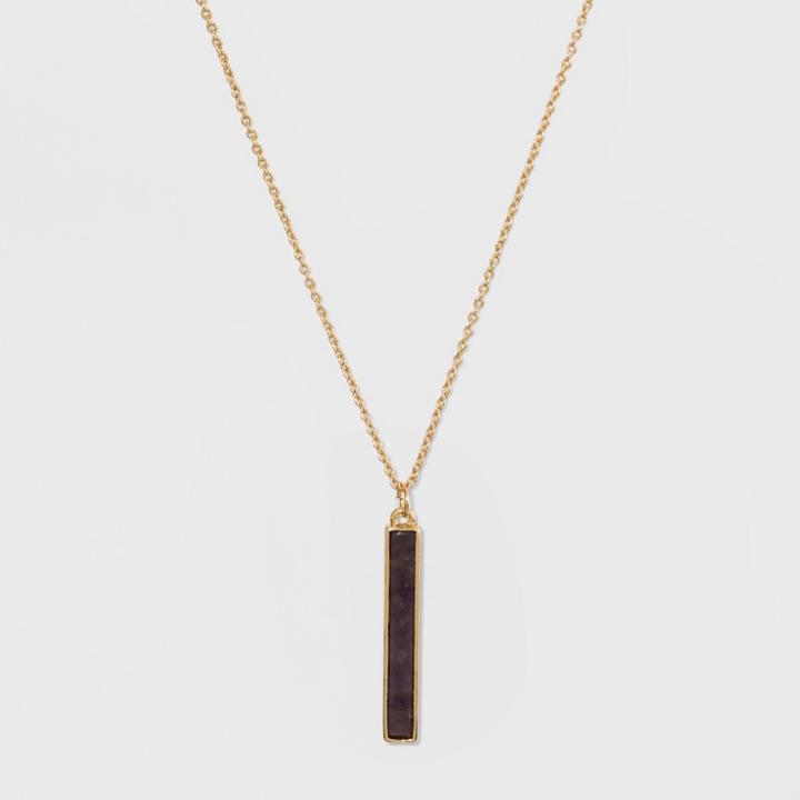 Silver Plated Stone Bar Necklace - A New Day Purple/gold, Girl's