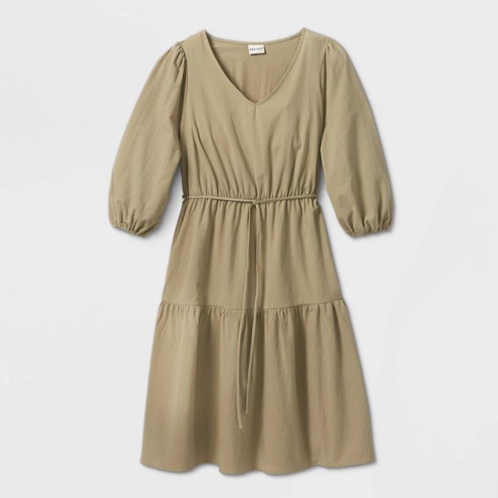 Women's Plus Size Long Sleeve Tiered Midi Dress - Ava & Viv Tan X, Women's