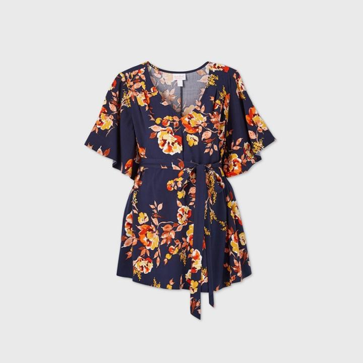 Maternity Floral Print Short Sleeve Woven Blouse - Isabel Maternity By Ingrid & Isabel Navy