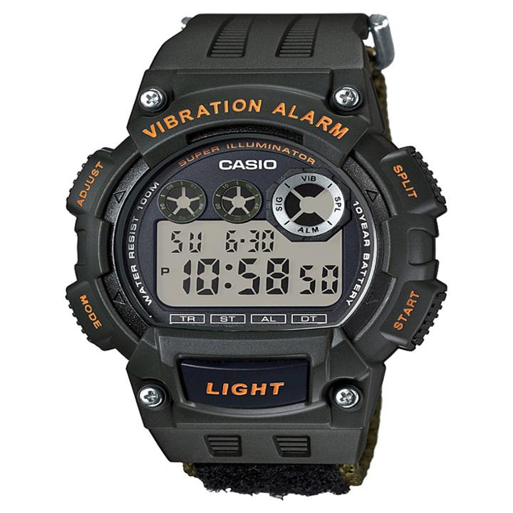 Men's Casio Vibration Alarm Watch, Nylon Strap - Green (w735hb-3av)