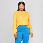 Women's Plus Size Long Sleeve Button Back Crew Sweater - Who What Wear Yellow