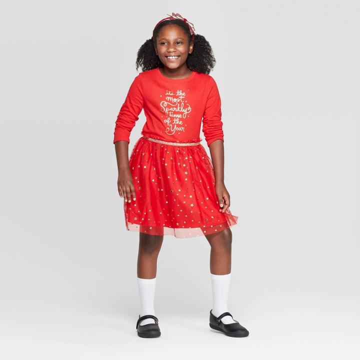 Girls' Reindeer Christmas Dress - Cat & Jack Cream Xl, Girl's, Size: