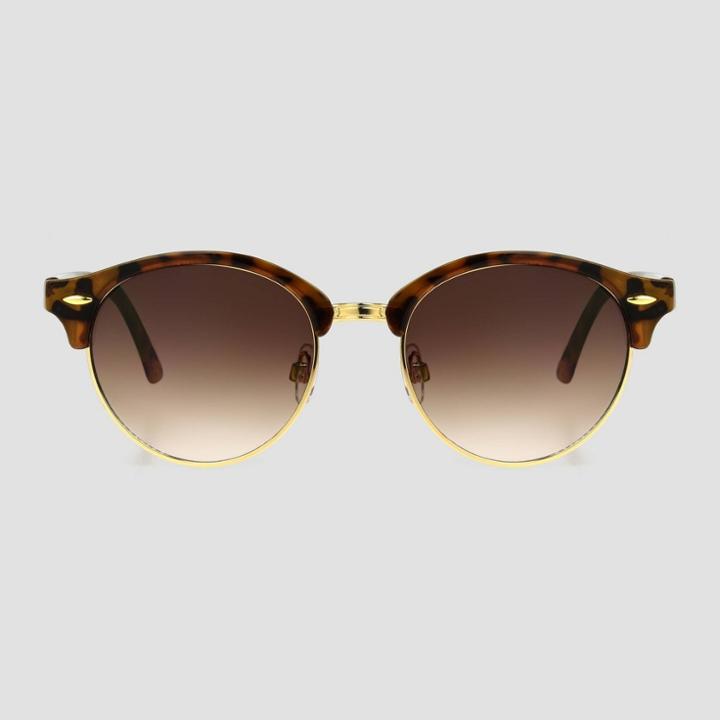 Women's Tortoise Shell Print Round Retro Metal Sunglasses - Universal Thread Gold