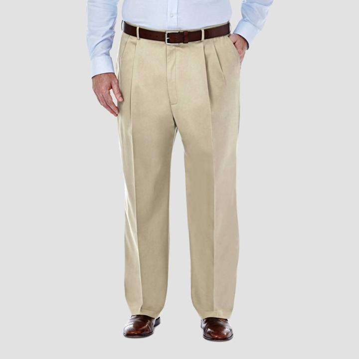 Haggar Men's Big & Tall Pnik Classic Fit Pleat Front Casual Pants - Khaki
