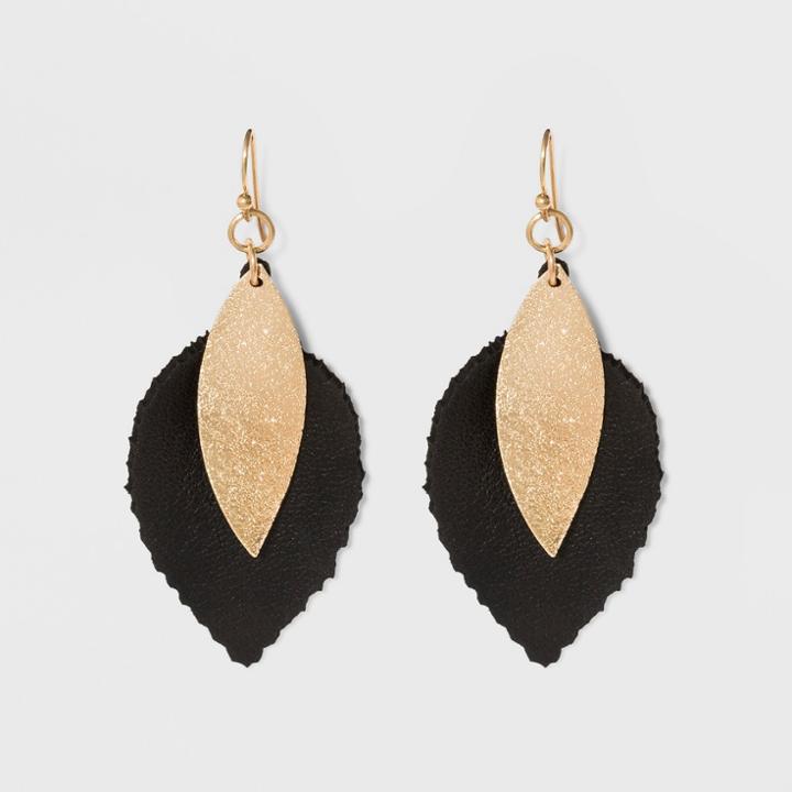 Double Chunky Marquise Overlapping Dangle Earrings - A New Day Black/gold