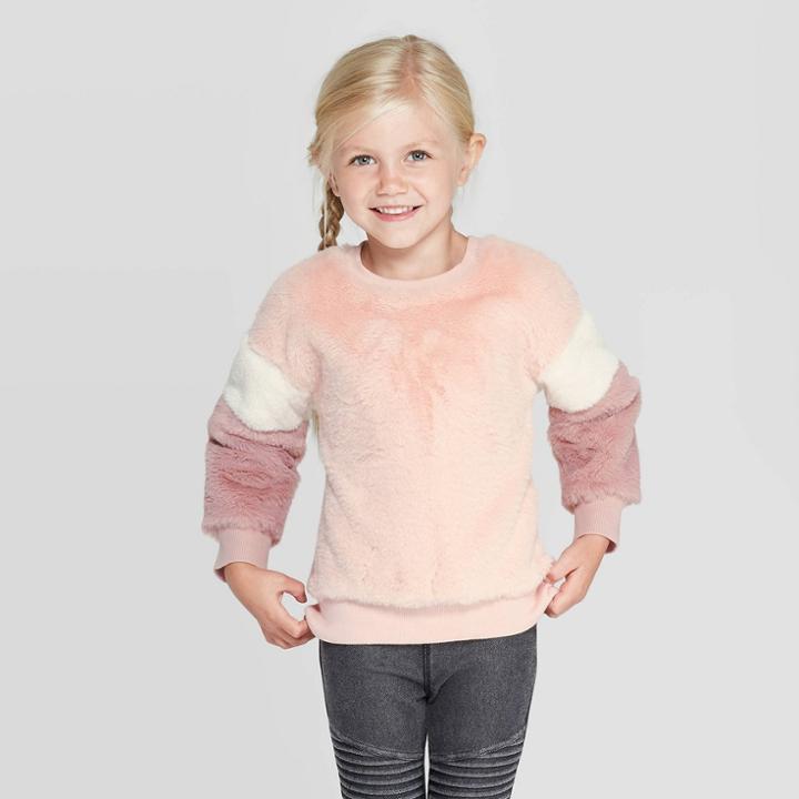 Toddler Girls' Faux Fur Pullover Sweater - Art Class Pink 12m, Toddler Girl's