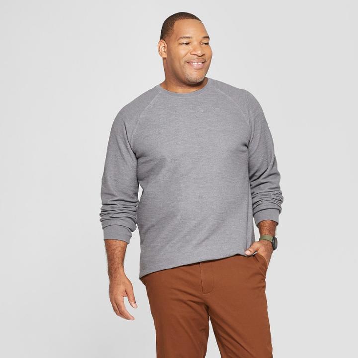 Men's Big & Tall Long Sleeve Textured Crew Neck Shirt - Goodfellow & Co Thundering Gray