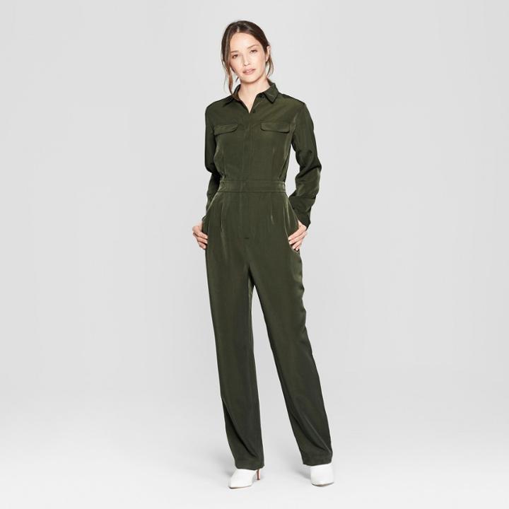 Women's Long Sleeve Collared Utility Jumpsuit - Prologue Olive