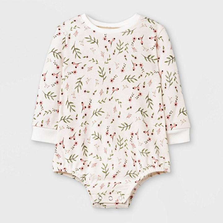 Grayson Mini Baby Girls' Floral French Terry Bubble Romper - White Newborn