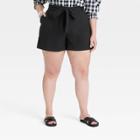 Women's Plus Size High-rise Tie Waist Shorts - A New Day Black