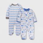 Lamaze Baby Boys' Organic Cotton 2pk Striped Bear Print Sleep N' Play - Blue/white
