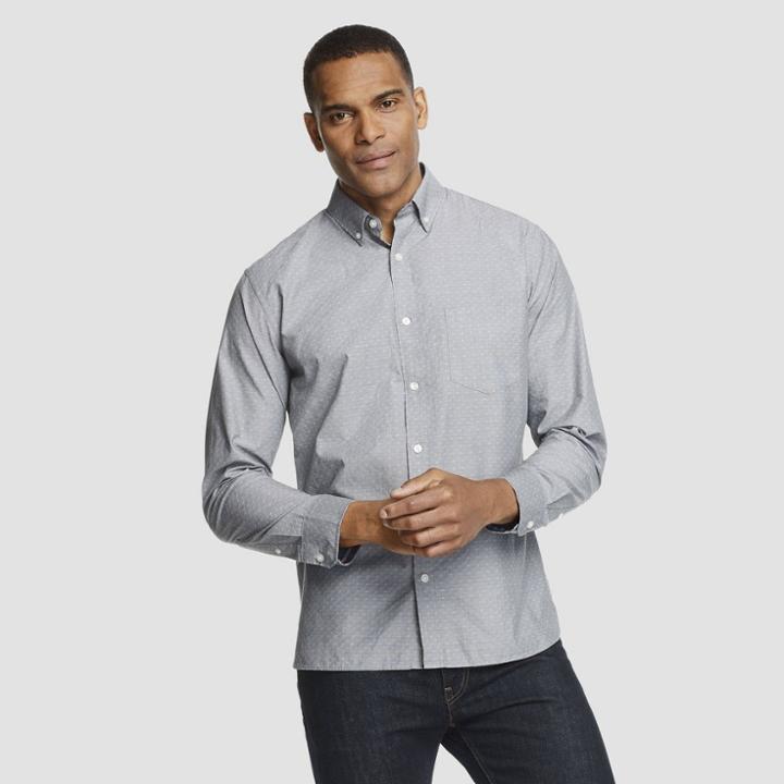 Men's Diamond Print Slim Fit Long Sleeve Never Tuck Button-down Shirt - Van Heusen Gray