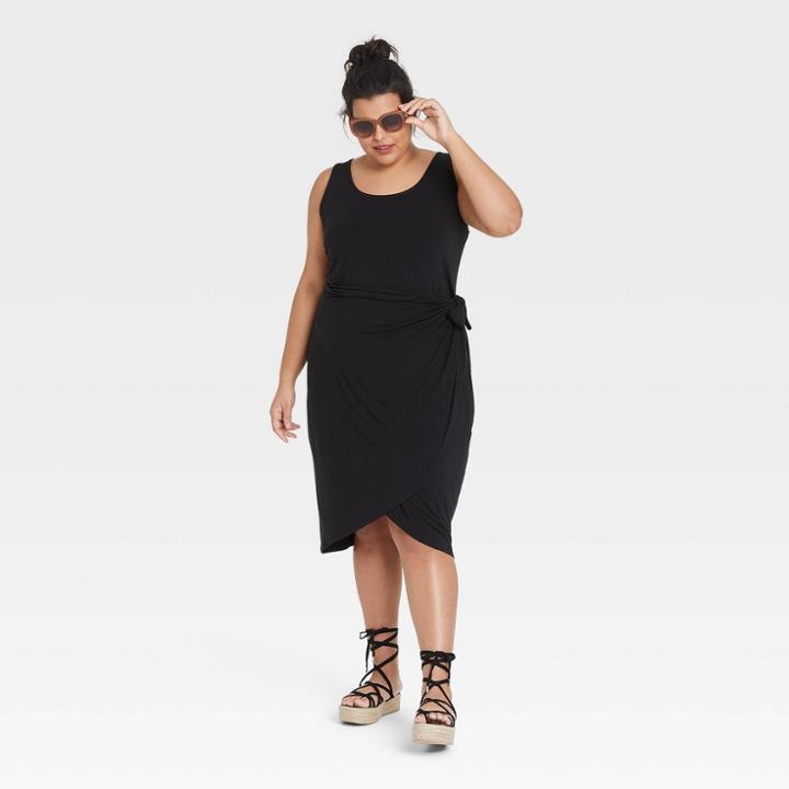 Women's Plus Size Sleeveless Knit Wrap Dress - Ava & Viv Black X