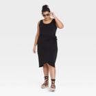 Women's Plus Size Sleeveless Knit Wrap Dress - Ava & Viv Black X