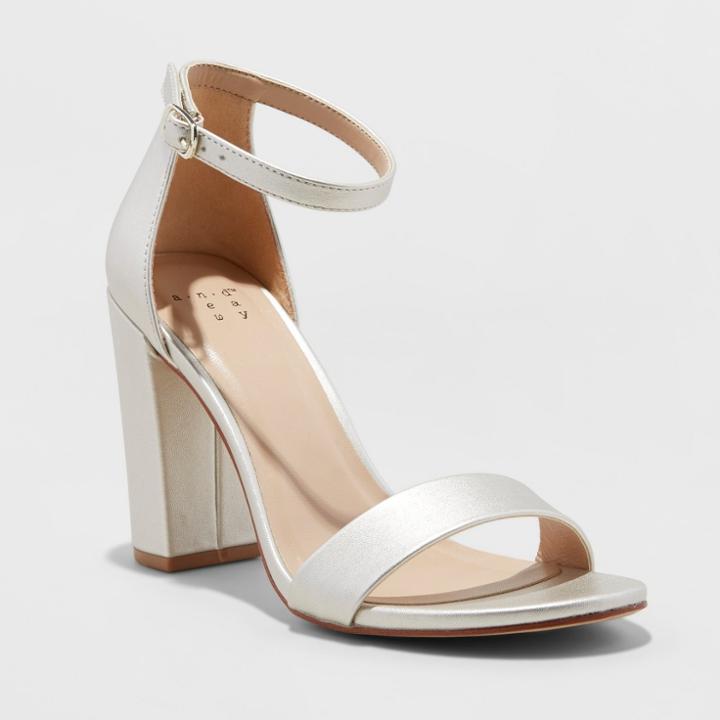 Women's Ema Satin Wide Width High Block Heel Pump Sandal - A New Day Champagne (beige) 7w,