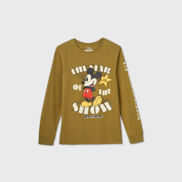 Disney Boys' Mickey Mouse 'the Star Of The Show' Long Sleeve T-shirt - Green
