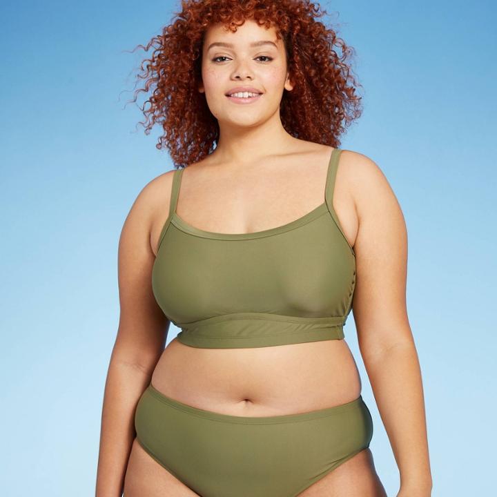 Juniors' Plus Size Longline Bikini Top - Xhilaration Olive Green X