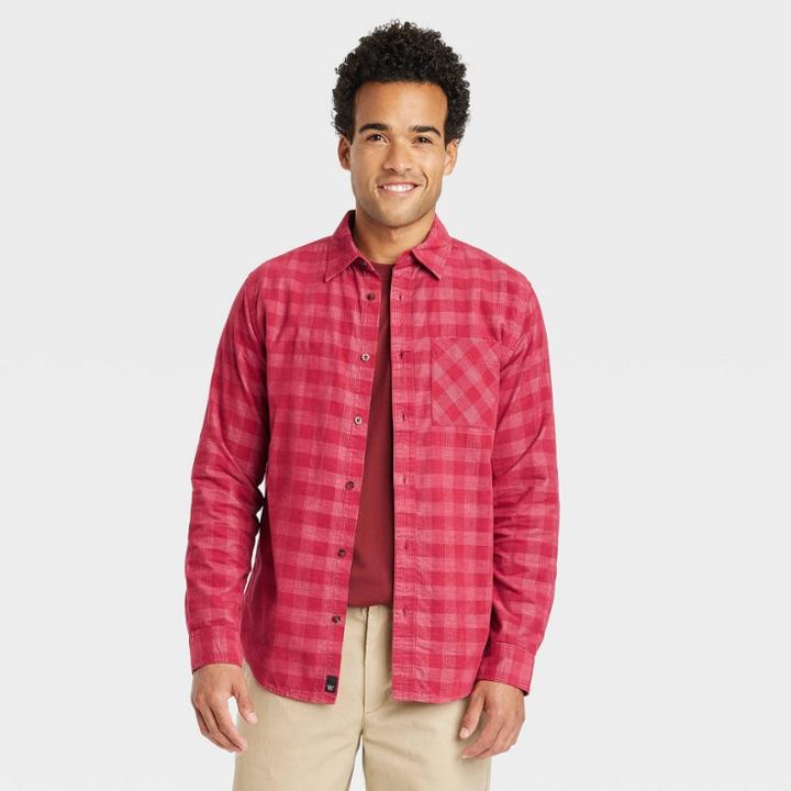 Houston White Adult Corduroy Long Sleeve Button-down Shirt - Red Plaid Xxs/xs