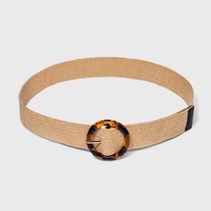 Women's Plus Size Woven Tort Buckle Belt - Ava & Viv Natural