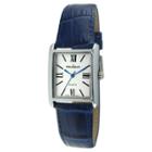 Target Women's Peugeot Rectangular Leather Strap Watch - Silver And Blue,