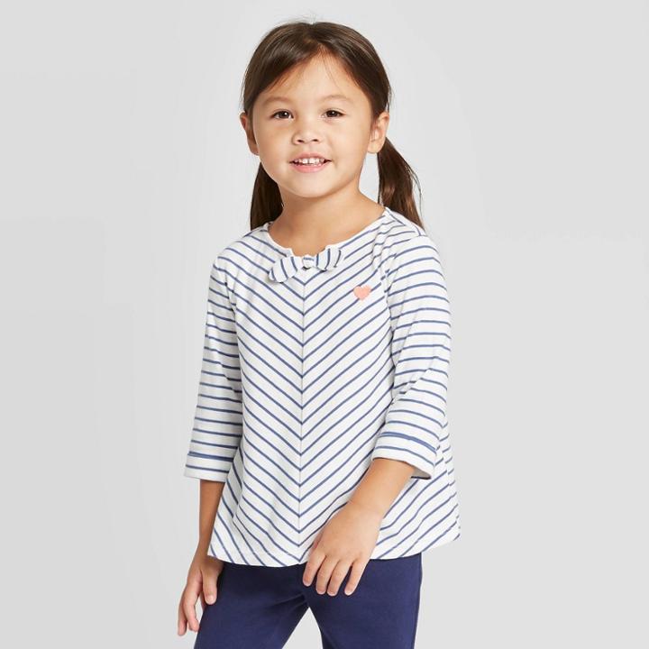 Oshkosh B'gosh Toddler Girls' Heart Stripped Blouse - White 12m, Toddler Girl's, White Blue