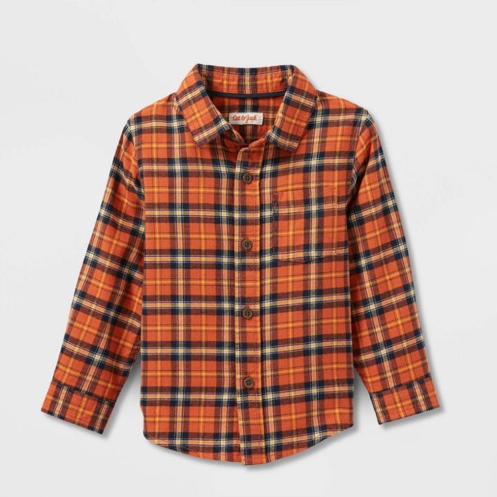 Toddler Boys' Long Sleeve Flannel Button-up Shirt - Cat & Jack Orange