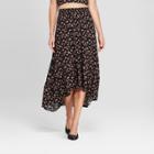 Women's High-low Hem Ruffle Floral Midi Skirt - Xhilaration Black