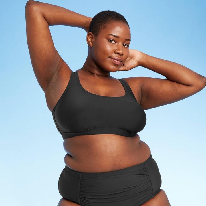 Women's Plus Size Square Neck Crop Tankini Top - Sea Angel Black