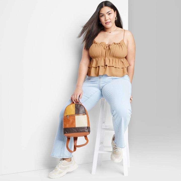 Women's Plus Size Tiered Ruffle Tank Top - Wild Fable Camel