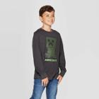 Boys' Minecraft Creeper Long Sleeve T-shirt - Charcoal Heather Xs, Boy's, Gray
