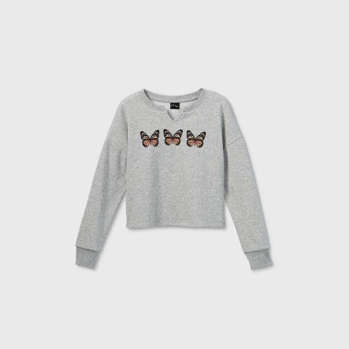 Girls' Notch Neck Graphic Sweatshirt - Art Class Gray