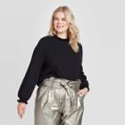 Women's Plus Size Long Sleeve High Neck Ruffle Detail Sweatshirt - Who What Wear Black 1x, Women's,