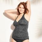 Women's Cross Front Shirred Halter Tankini Top - Kona Sol Black/gray Palm