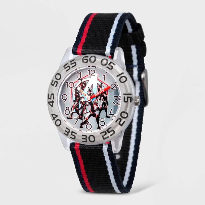 Kids' Marvel Avengers Endgame Plastic Time Teacher Nylon Strap Watch - Black