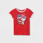 Girls' Peanuts Snoopy & Woodstock Ringer Short Sleeve Graphic T-shirt - Red