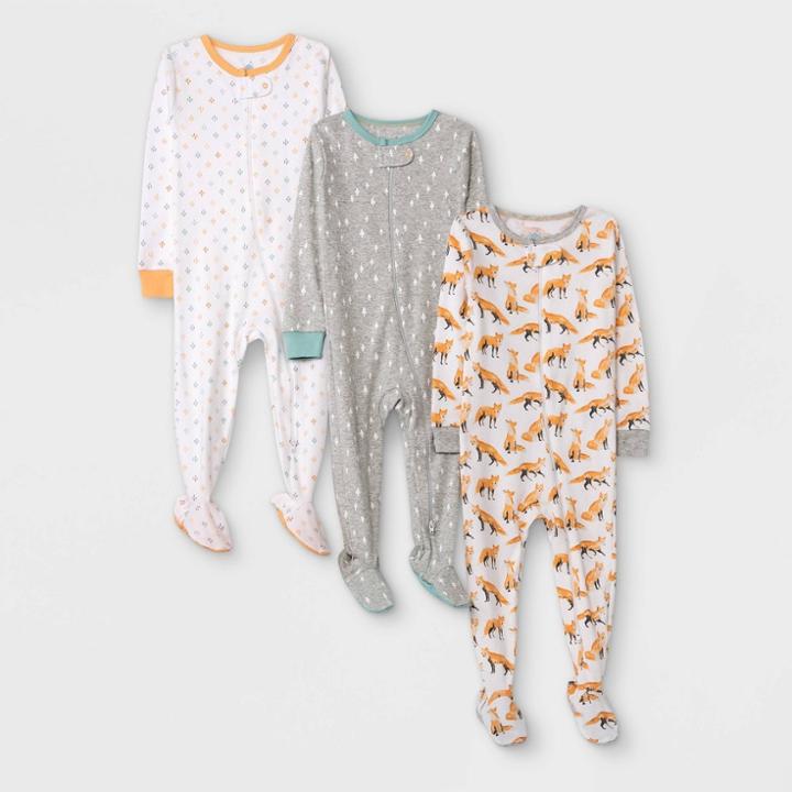 Baby Boys' 3pk Fox Tight Fit Sleep N' Play - Cloud Island Orange