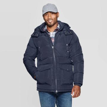 Men's Quilted Puffer Jacket - Goodfellow & Co Navy L, Size:
